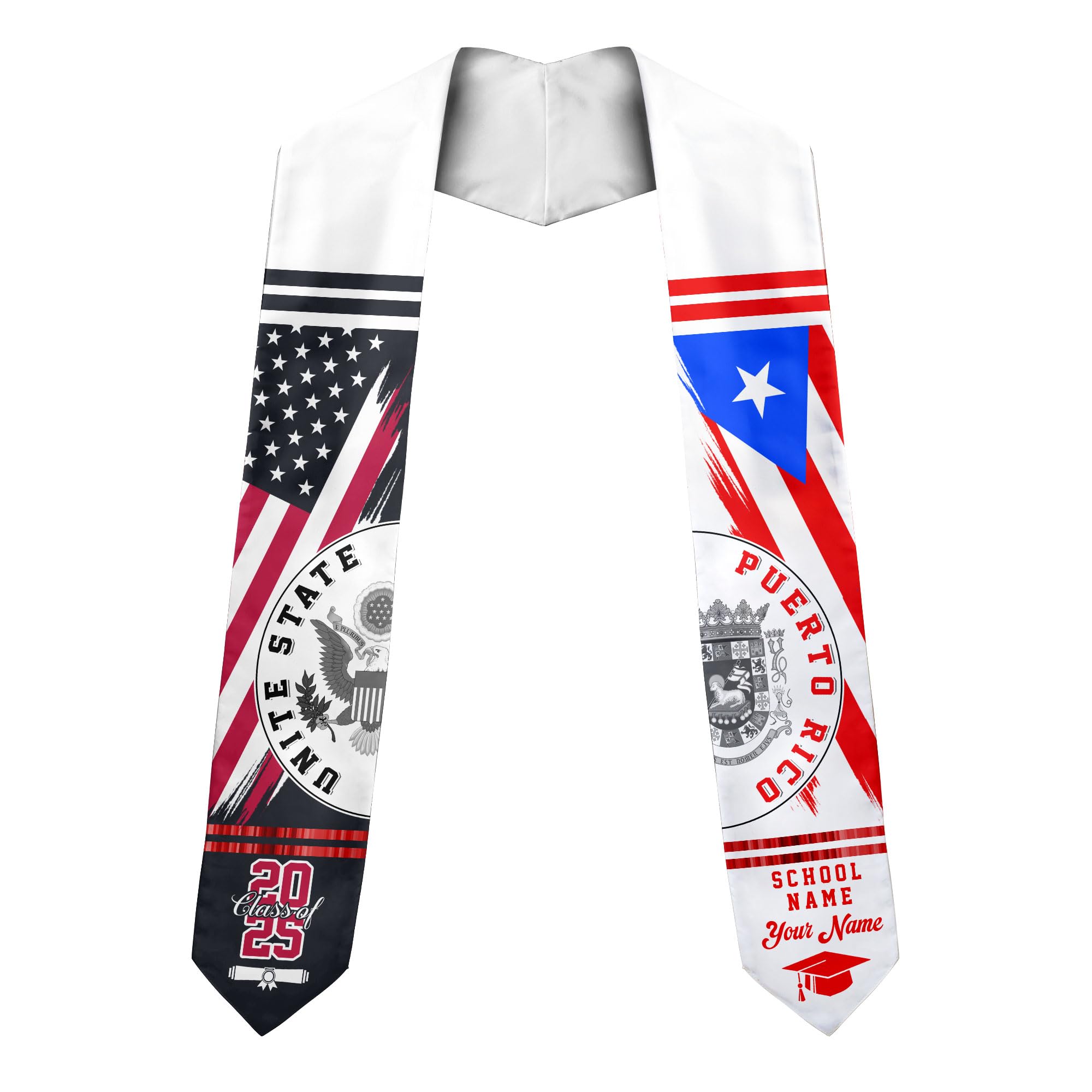 MonkeyVan Custom Puerto Rican Graduation Stole, Puerto Rico Graduation Sash, Puerto Rico American Flag Grad Sash Class Of 2025 Pr 7