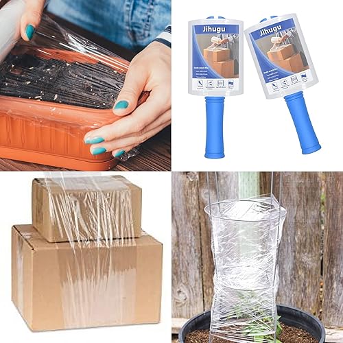 Miniatura 6 de Paquete de 2 películas elásticas con mango de bobinado, rollo de envoltura retráctil de calibre 80, rollo elástico de 5 x 1000 pies, envoltura de