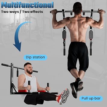 Wall Mounted Pull Up Bar Dip Station, Heavy Duty, Multifunctional Fitness Equipment