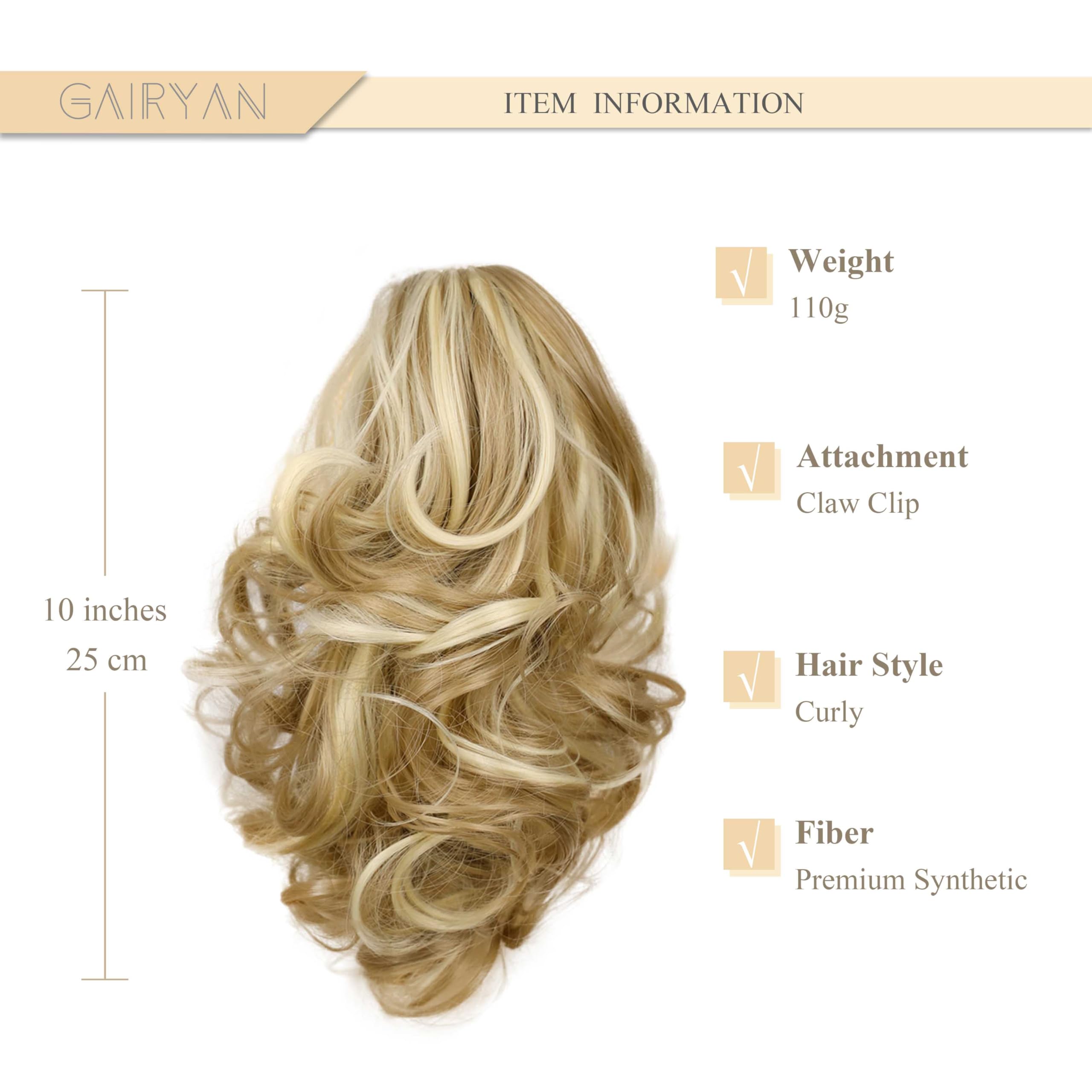 Gairyan 10" Clip in Ponytail Hair Extensions Curly Ponytail Extension Claw on Pony tails Wavy Synthetic Hairpieces for Women Real Natural Short Wave, Sandy Blonde/Bleach Blonde - Image 2