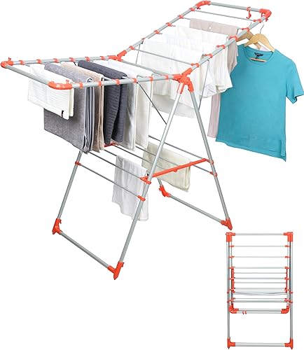 Tendedero de secado de ropa de 2 niveles  Estante de secado de ropa plegable de altura ajustable con ganchos, diseño de metal resistente resistente