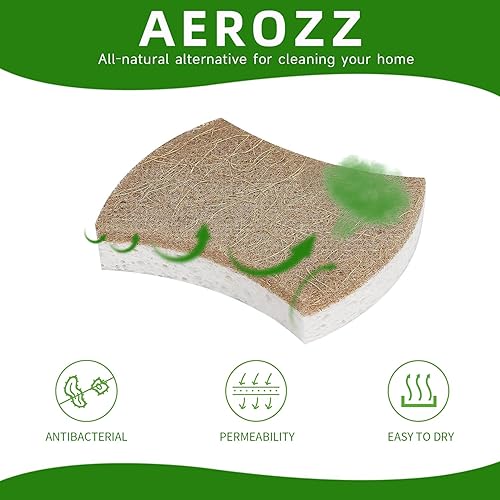 Miniatura 3 de Paquete de 10 esponjas naturales biodegradables para cocina, esponja compostable de celulosa y nuez de coco, esponjas ecológicas de secado rápido