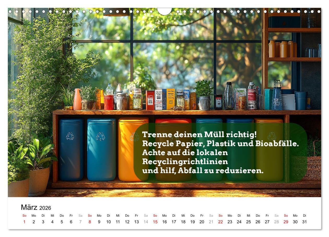 Nachhaltige Neujahrsvorsätze - Der umweltfreundliche Jahreskalender (Wandkalender 2026 DIN A3 quer), CALVENDO Monatskalender: Öko-Kalender für ... für die ganze Familie - auch als Geschenk.