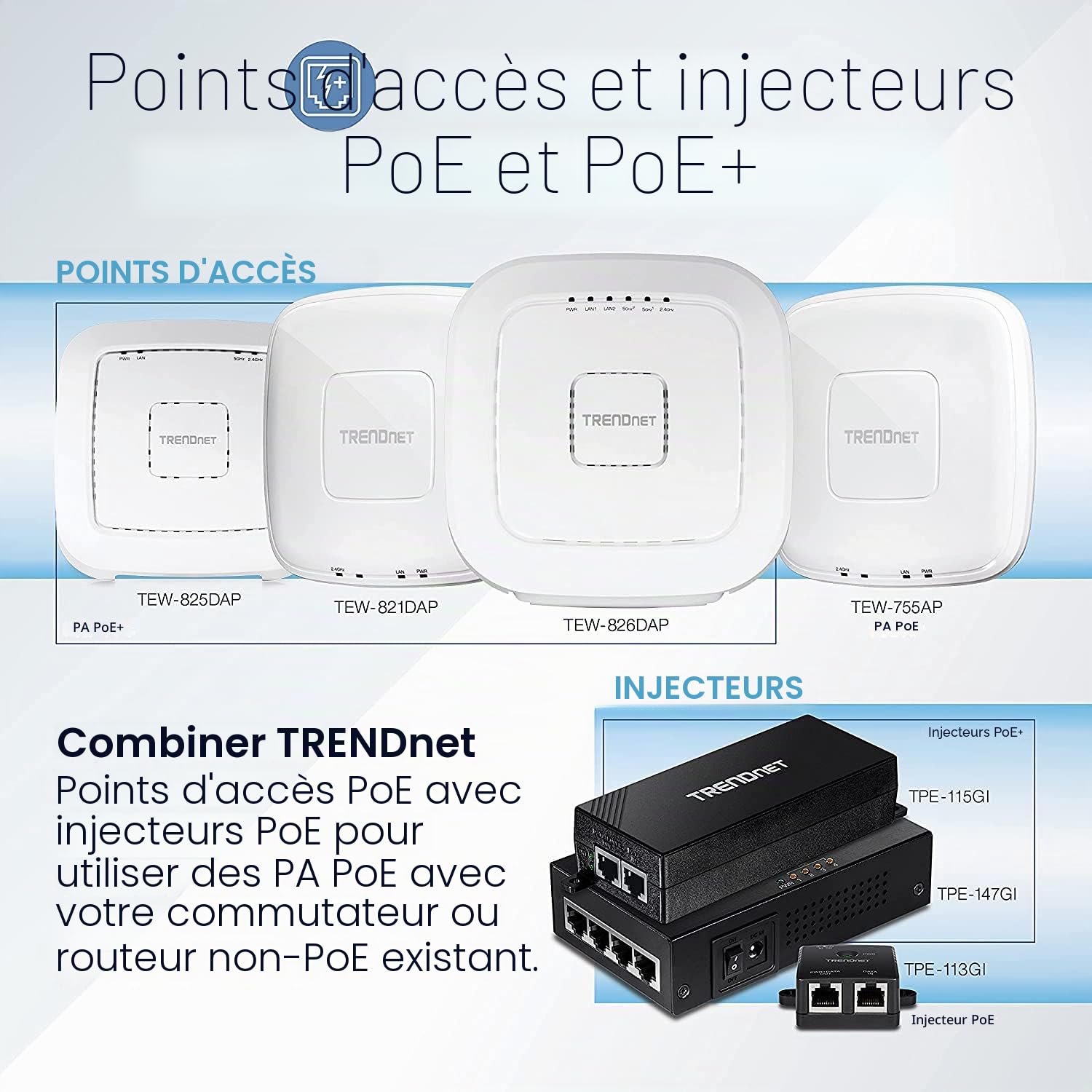 TRENDnet, TPE-147GI, 65W Injecteur Gigabit PoE+ 4 Ports, 4 x Ports Gigabit (entrée de données), 4 x Ports PoE gigabit (données + Sortie PoE), injecteur Multi-Port PoE+ jusqu'à 100 m (328 ft)