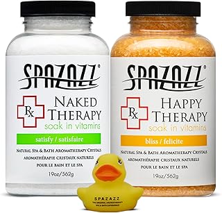 Hot Tub Aromatherapy Bath Salt Crystals 2 Pack- Happy and Naked Therapy 19 oz Jars Plus a Spazazz Rubber Duck- Relaxing Hot Tub Aromatherapy Bath Salts- Safe for All Spa and Hot Tub Equipment