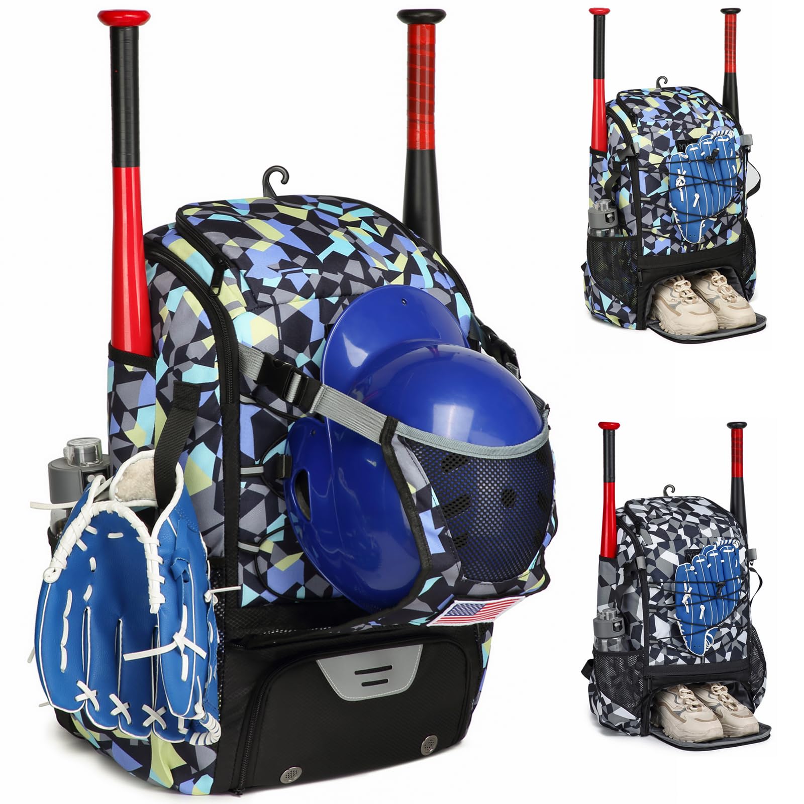 GOTECH Softball Bag for Youth & Adults, Baseball Bat & Equipment Bag with Fence Hook, Lightweight Backpack with Shoe Compartment, Large Main Compartment for Helmet