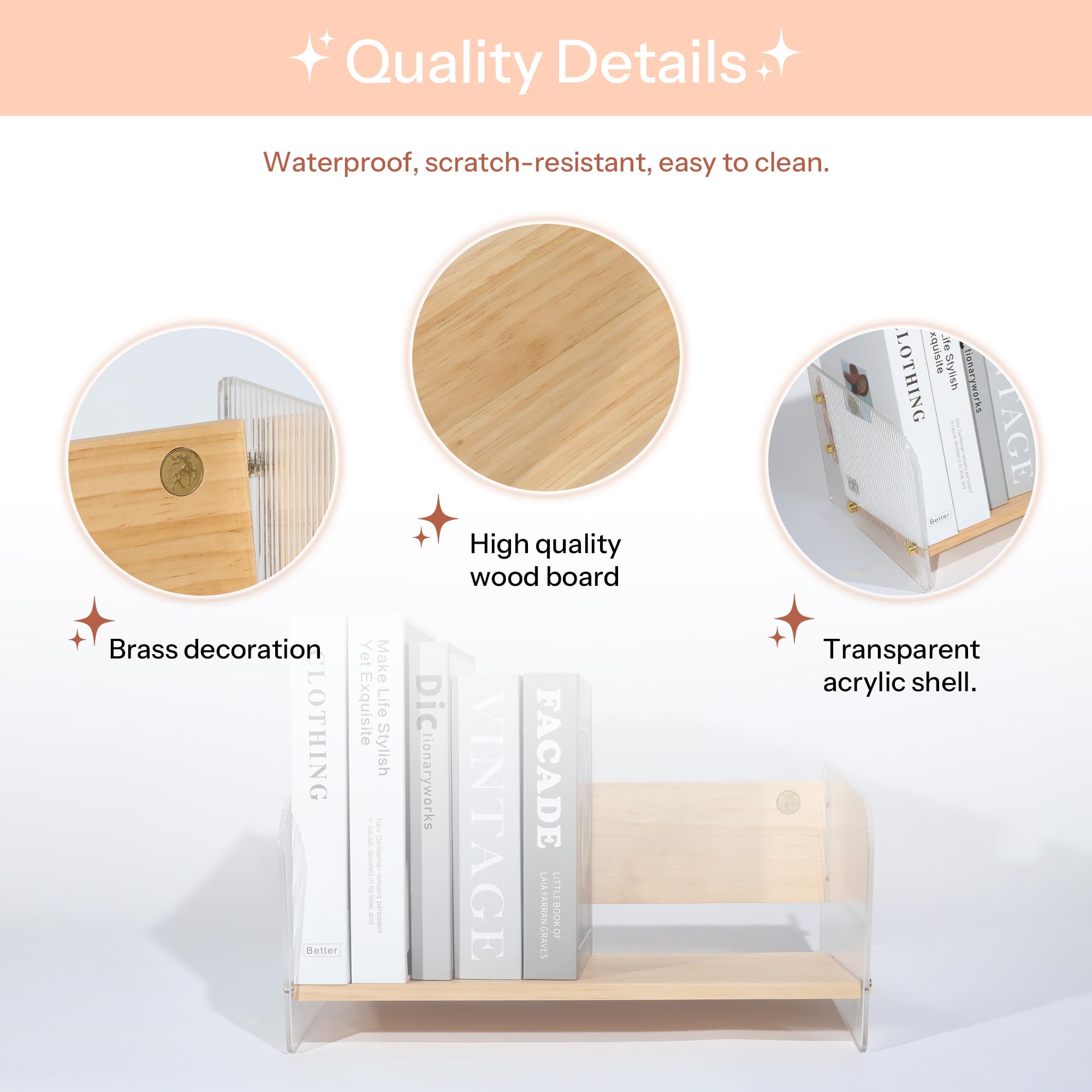 Piccolo scaffale per libri, mensole da scrivania per piccoli spazi, organizer per libri per casa e ufficio, in acrilico combinato con librerie in legno di pino, espositore per libri per