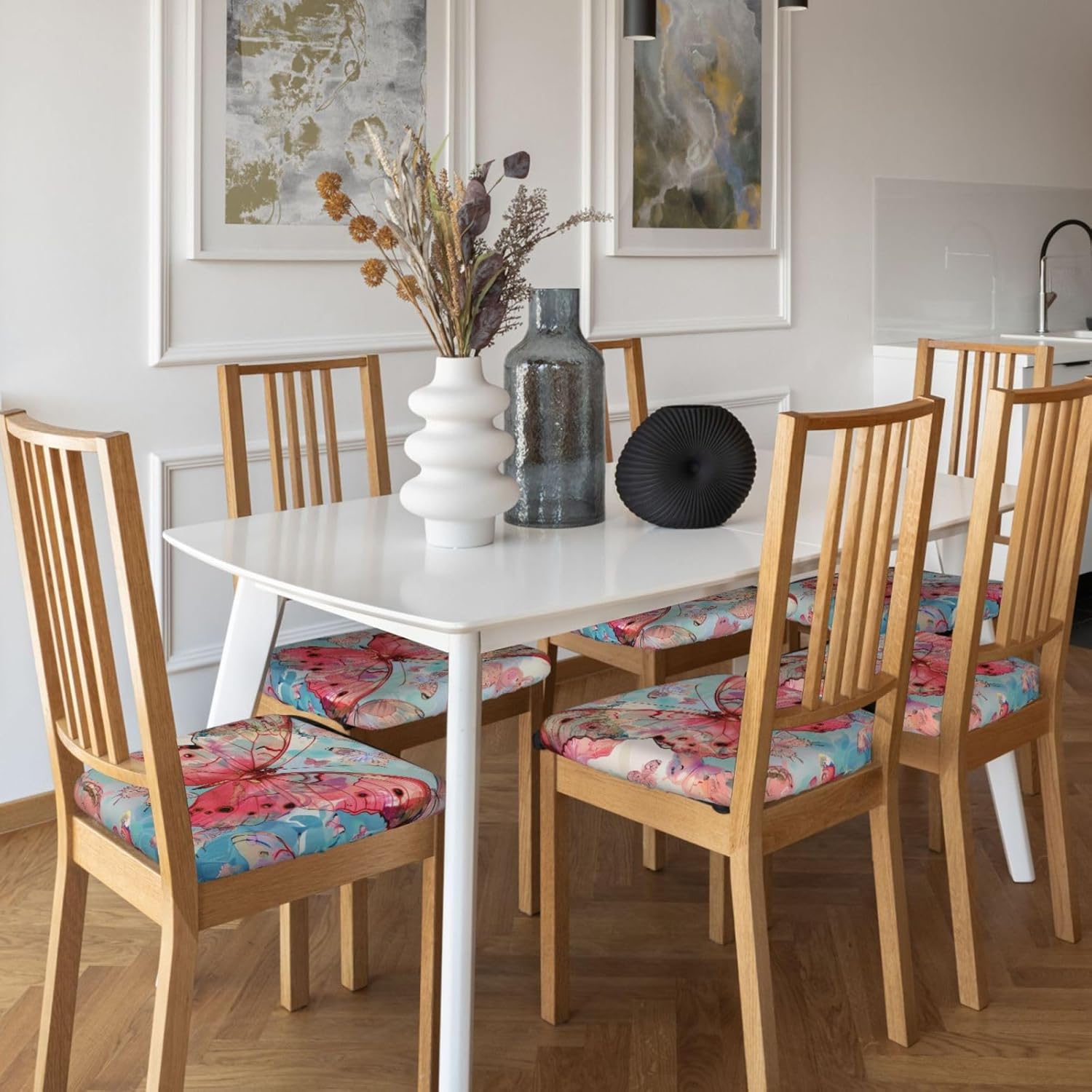 Butterfly Print Square Cushion Covers 6 Pcs Set Elastic Non-Slip Seat Cushion Slipcovers Pet Furniture Protectors for Chair, Sofa