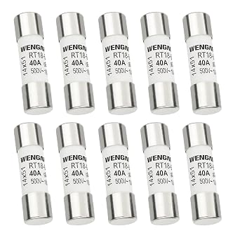 Wengart AC Cylindrical Ceramic Fuse RT18-63 RO16, AC500V 40A, 100kA, 14x51mm, 10 pieces, Suitable for Household Appliances,Industrial Equipment, Building Electrical