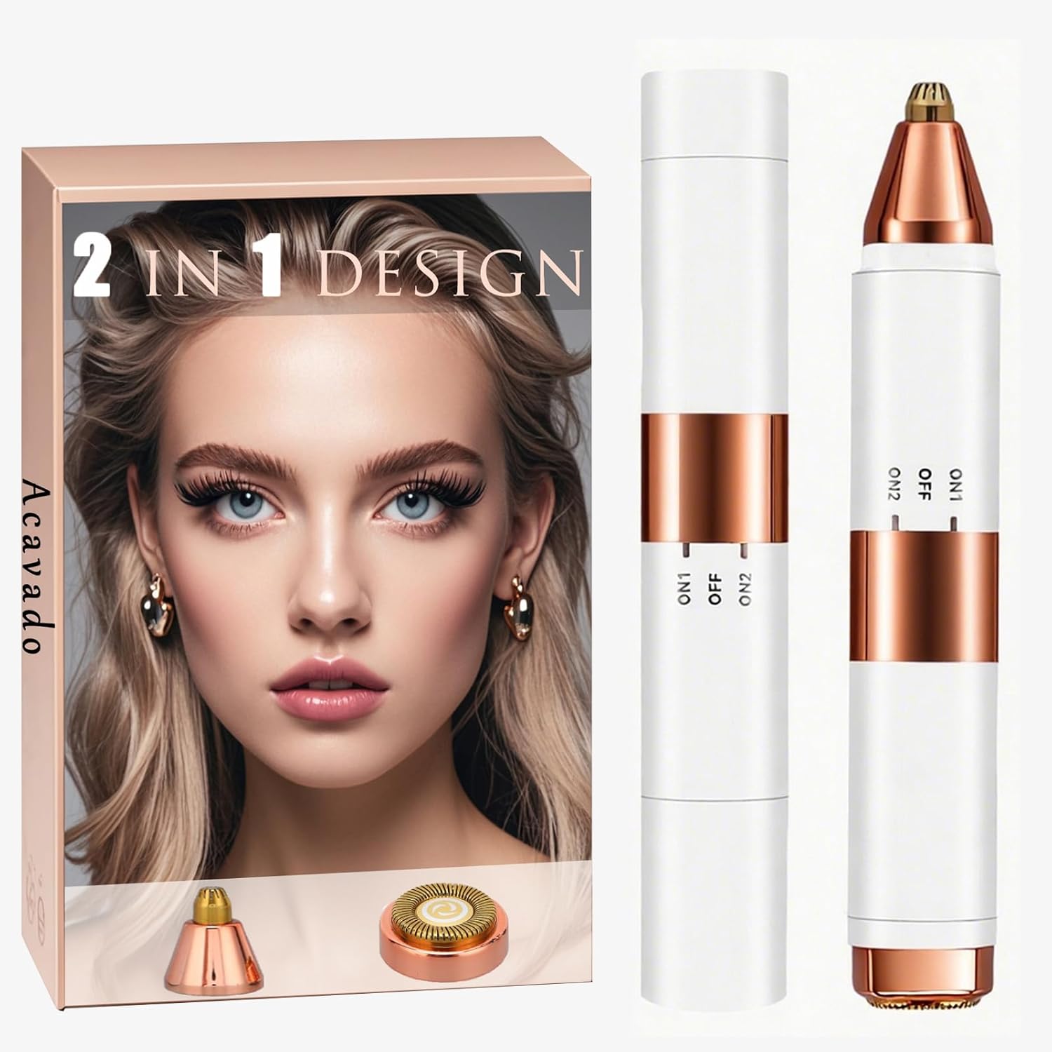 2-in-1 Dual Head Eyebrow Trimmer & Flawless Facial Hair Removal for Women, Painless & Gentle Facial Hair Remover for Brows, Chin, Upper Lip, Cheeks, Type-C Charging for Women White