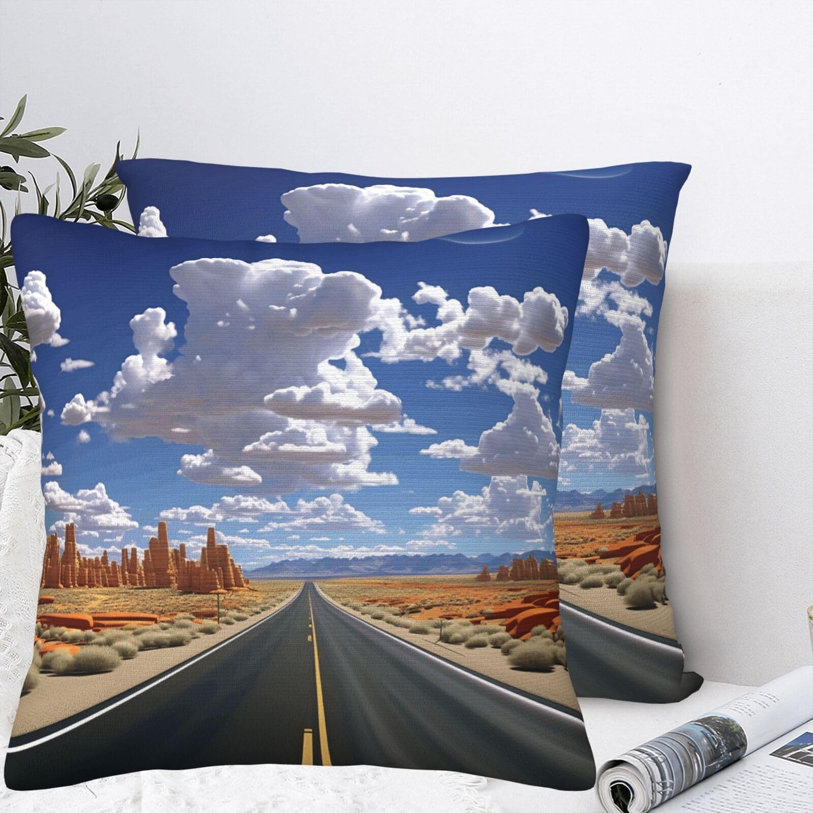 QMKFWT Cool Highway Plush Throw Pillow Covers 12"X12",Soft Cozy Couch Cushion Covers Decorative Pillow Cases for Holiday Home Bedroom Sofa Decors
