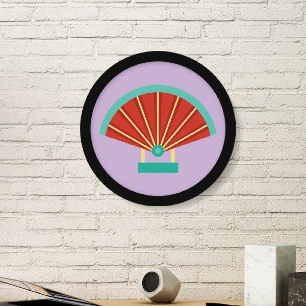 Peinture éventail chinois sur cadre photo rond bois noir idée cadeau originale unique