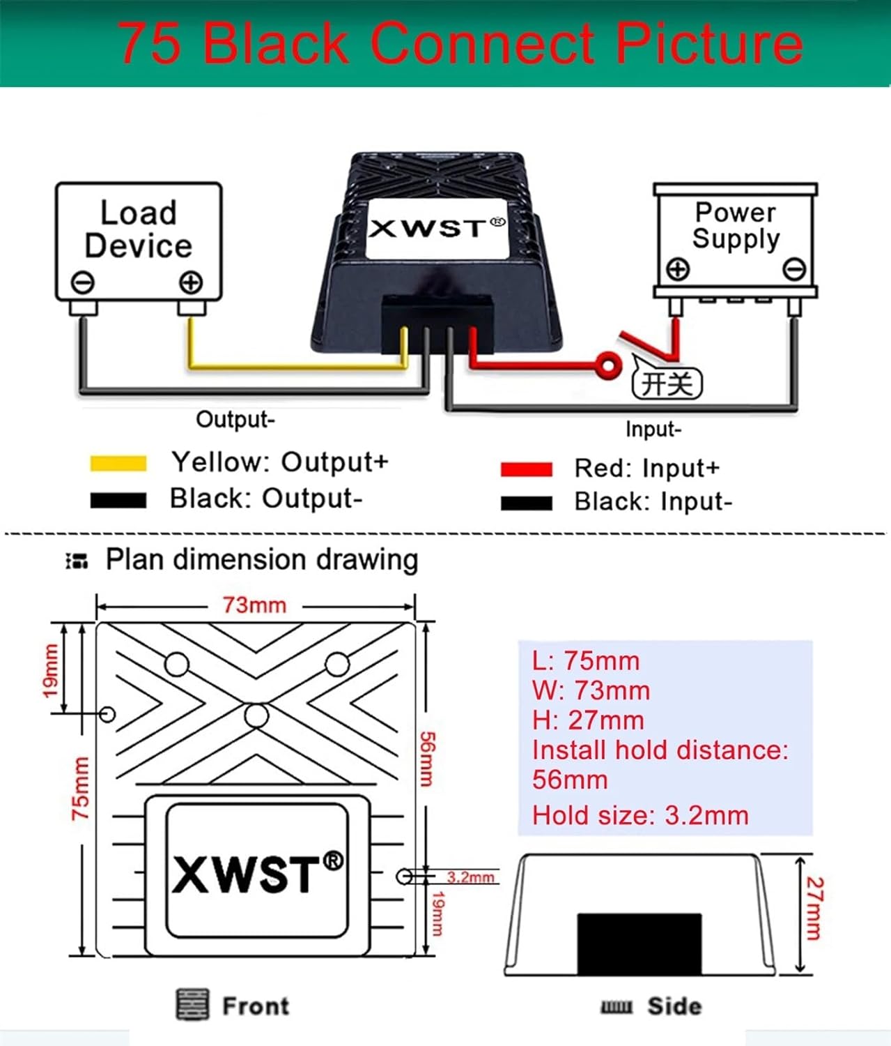 Black Shell DC DC Converter 12V to 48V Step Up Car Power Inverter Voltage Regulators Waterproof Module(2.1A 75 Golden)