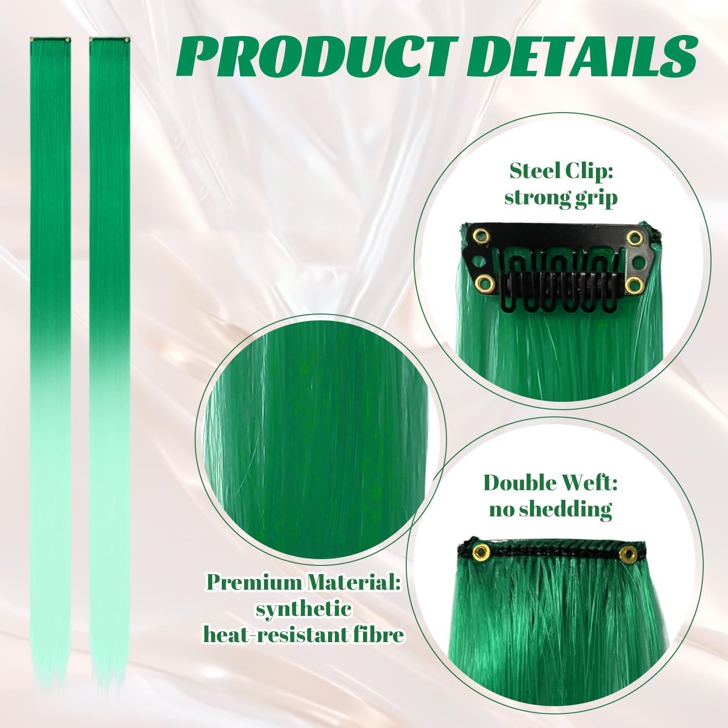 10 Pcs Hair Extensions, Green-light green gradien, 55 cm - Image 3