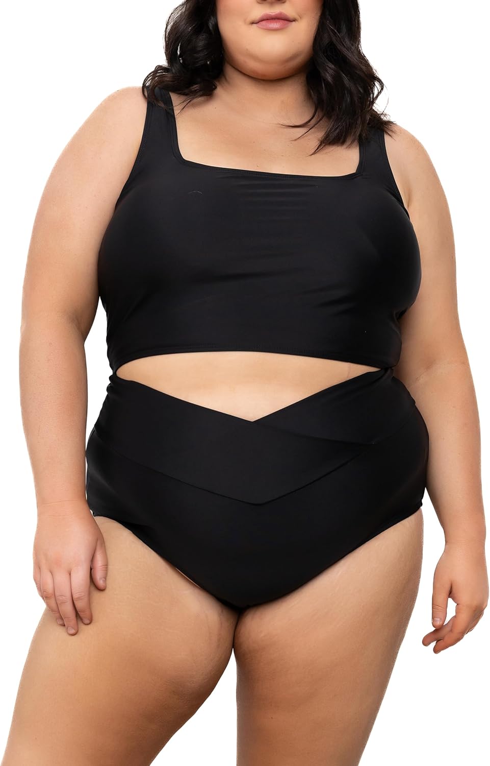 Coral Reef Swim Tankini Swimsuits for Women - Square Neck Tankini Top & High Rise V-Cut Bikini Bottom-Black (XXS-3XL) - Image 2