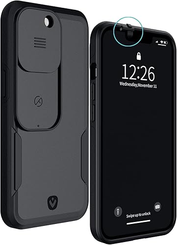 Spy-Fy Valenta Black - Funda para iPhone 13 Pro Max con fundas para cámara delantera y trasera, protege tu iPhone y privacidad, a prueba de caídas