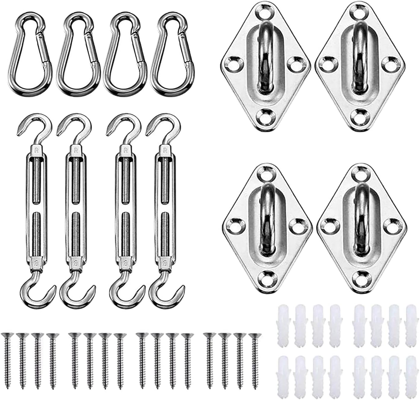 Shade Sail Hardware Kit, 44PCS Awning Attachment Set for Triangle Rectangle Shade Sail Installation, Stainless Steel Canopy Shade Sail Fixing, M5 (M5)