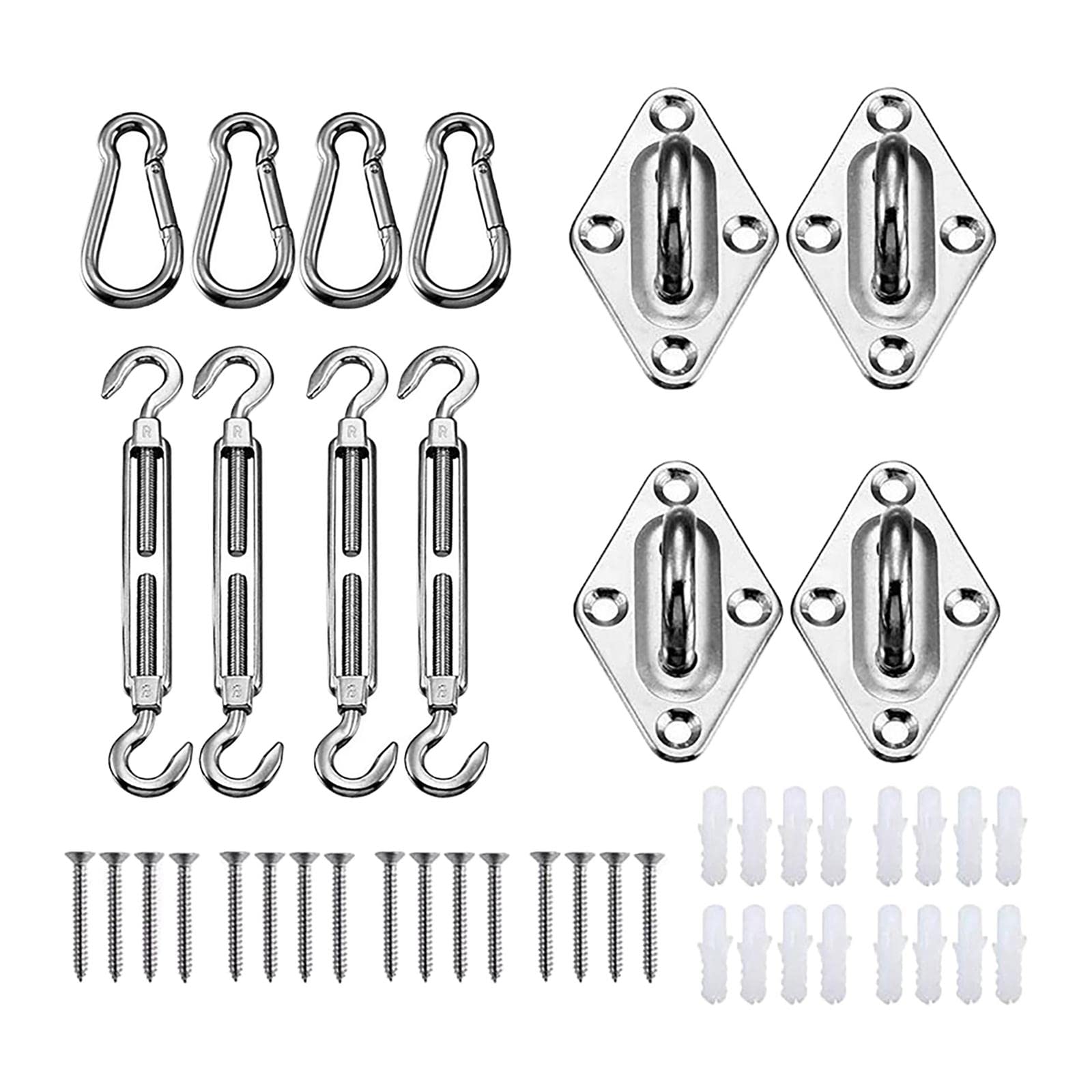 QUNINE Sonnensegel-Hardware-Set, 44-teiliges Markisen-Befestigungsset für die Installation von dreieckigen, rechteckigen Sonnensegeln, Edelstahl-Baldachin-Sonnensegel-Befestigung, M5 (M5)