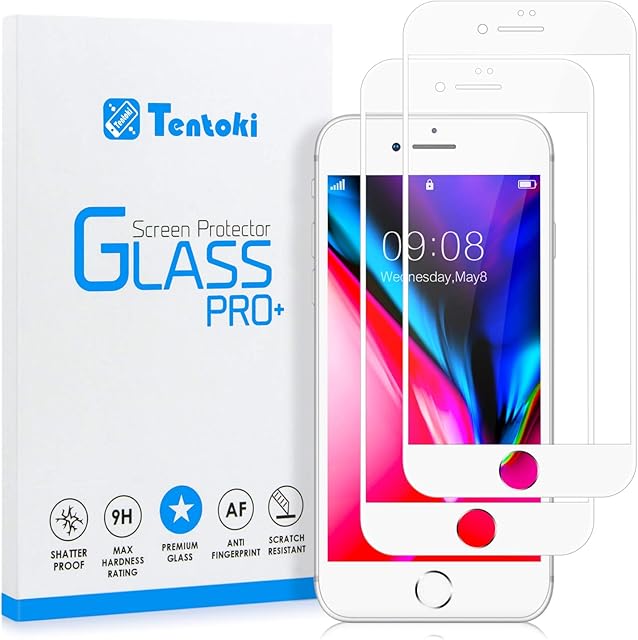 Tentoki iPhone 7 Plus / 8 Plus Screen Protector, [2 Pack] HD Full Coverage Tempered Glass Screen Protector, Edge to Edge Protection Screen Film for iPhone 7/8 Plus - White