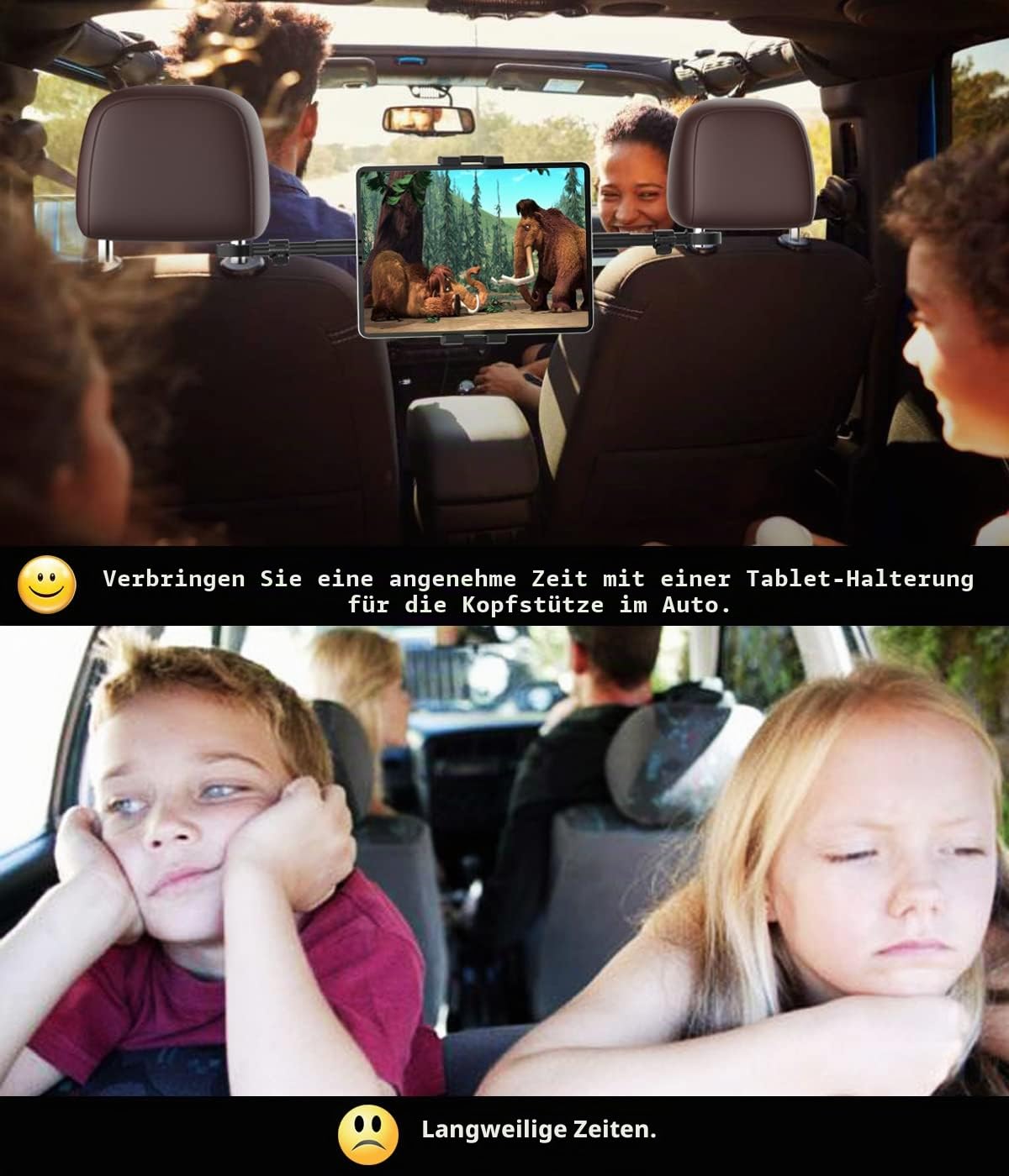 Tablet Halterung Auto Kopfstütze, Rücksitz KFZ Tablet Halter Mitte | Aluminiumstange 83 cm, Kinder Kopfstützenhalterung für Switch, iPad Pro Air Mini, Galaxy Tab, Kindle Fire, Handys, 4-13"