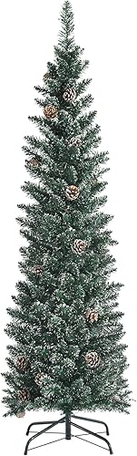 Goplus Árbol de Navidad artificial de 7 pies, árbol de Navidad delgado con 41 piñas de pino, soporte de metal plegable, 351 puntas de ramas de PVC,