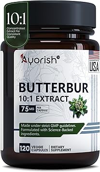 Butterbur Capsules 75mg 120 Count 101 Extract Herbal Supplement Plant Based Vegan Non GMO Dietary Supplement with Root Extract