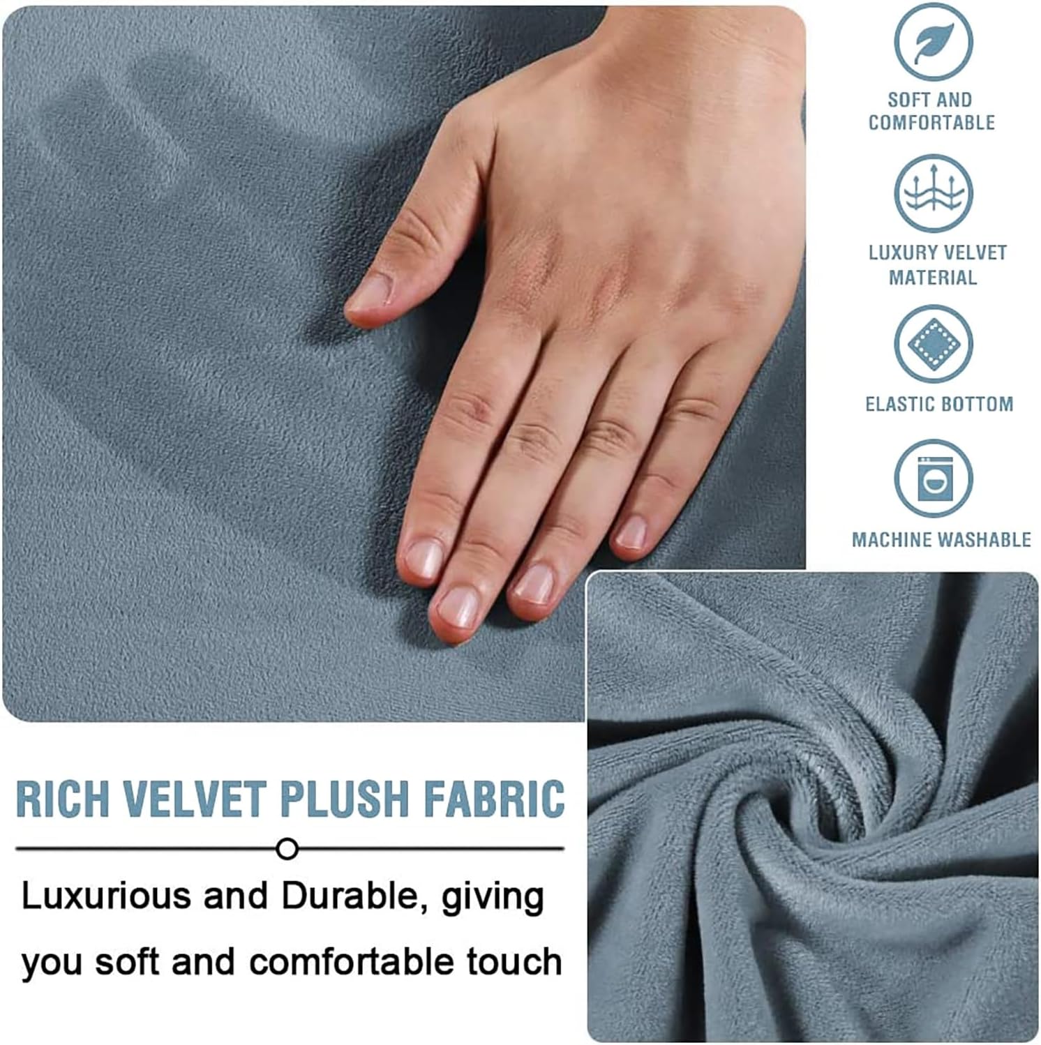 McLife Ottoman Slipcover Velvet Stretch Footstool Cover Protector, Washable, Elastic Bottom (Red, 16" Square)