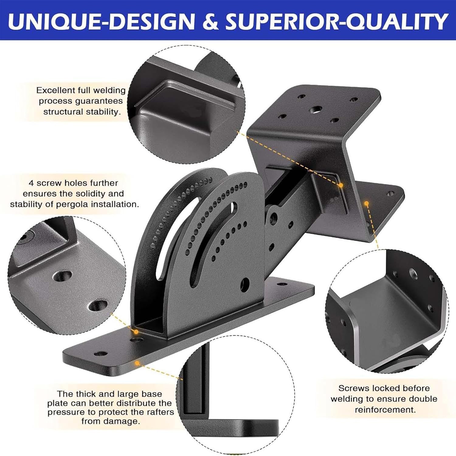 Heavy Duty Roof Riser Brackets - Adjustable Height Angle Pergola Brackets, Roof Mounting Bracket Kit, Adjustable Secure Locking for | Gazebos Carports Patios Pergola Outdoor Home Dorm