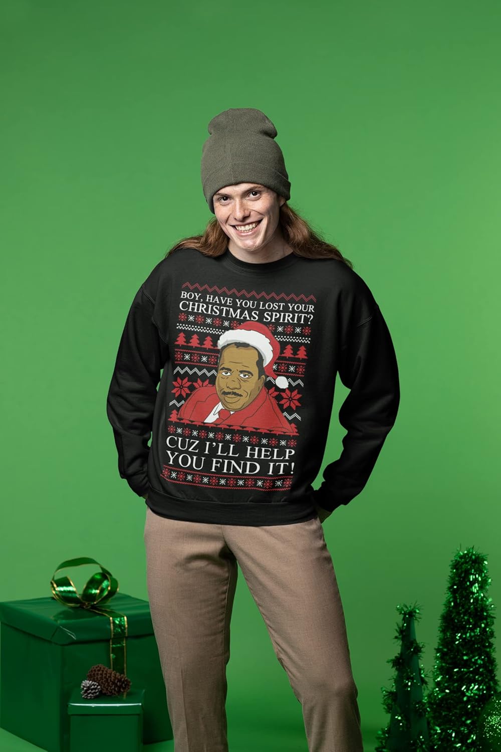 Wild Bobby Christmas Spirit I'll Help You Find It Stanley Hudson Ugly Christmas Sweater Unisex Crewneck Sweatshirt