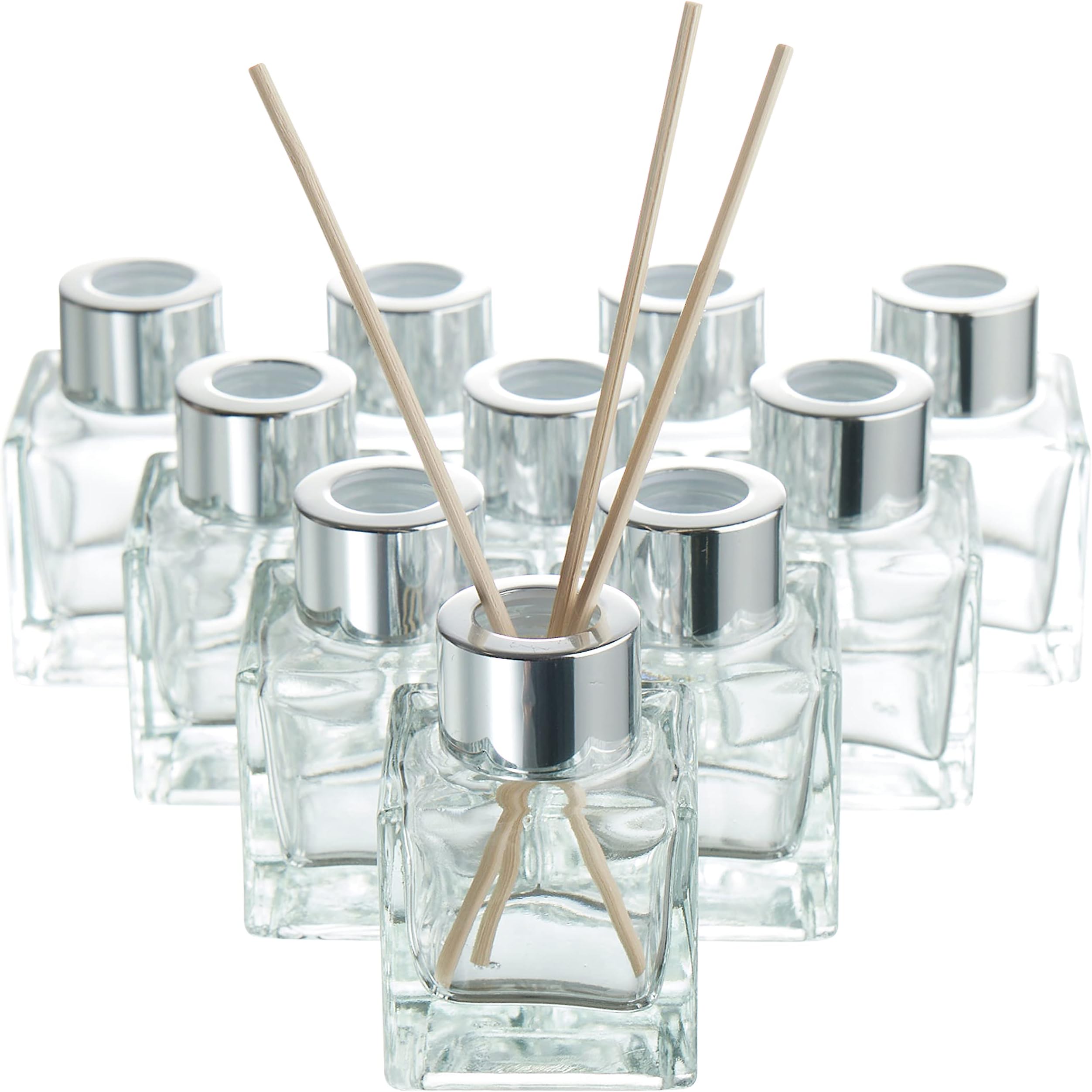 MATANA - 10 Empty Reed Diffuser Glass Clear Bottles with 40 Reed Diffuser Sticks, 50ml - Glass Diffuser Bottle Essential Fragrance Oil Diffusers for Home Bathroom Decorative, Glass Reed Diffuser