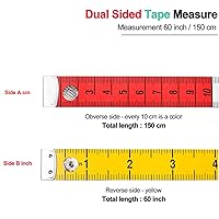 Vista 5 de Cinta métrica para el cuerpo, tela, costura, tela a medida, medidas para manualidades en casa, 60 pulgadas/59.1 in, suave, multicolor, cinta métrica