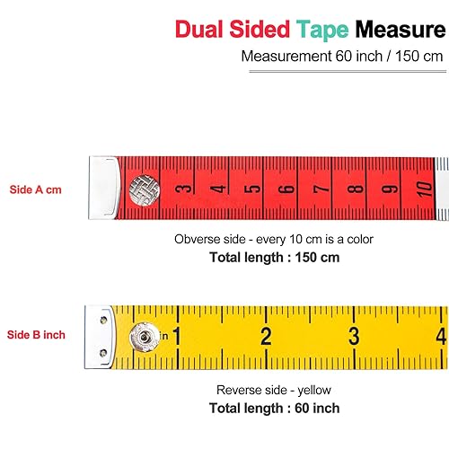 Miniatura 5 de Cinta métrica para el cuerpo, tela, costura, tela a medida, medidas para manualidades en casa, 60 pulgadas59.1 in, suave, multicolor, cinta métrica