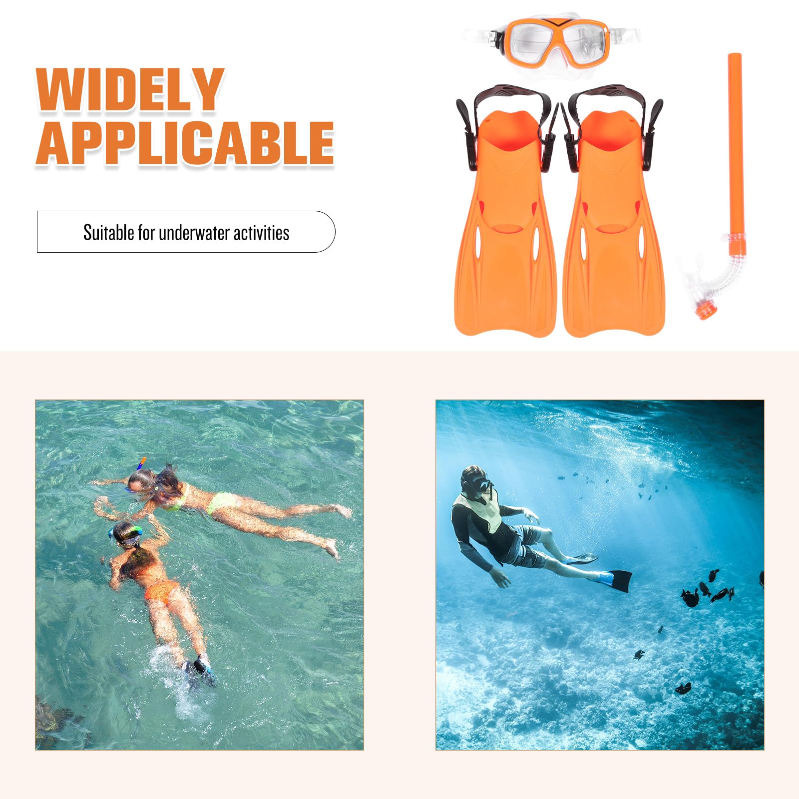 Kit de Snorkeling Garçon et Filles Léger en Plastique Orange Masque de Plongée et Tuba, Design Simple pour Réduire la Fatigue Mâchoire, pour Natation