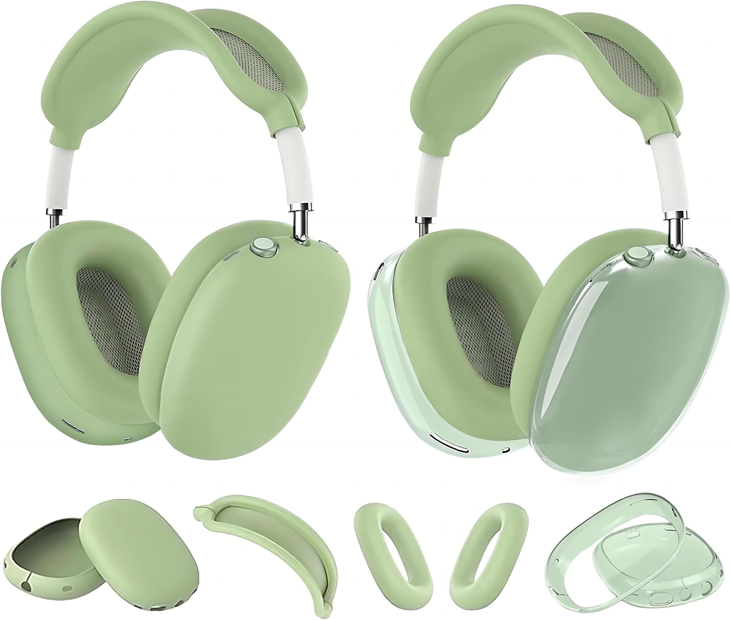 MOLOPPO Case Cover for AirPods Max Headphones, Silicone Ear Cups Cover/Ear Pad Case Cover/Headband Cover/Clear Soft TPU Ear Cups Cover, [4 in 1] Accessories Protector for Apple AirPod Max,Green