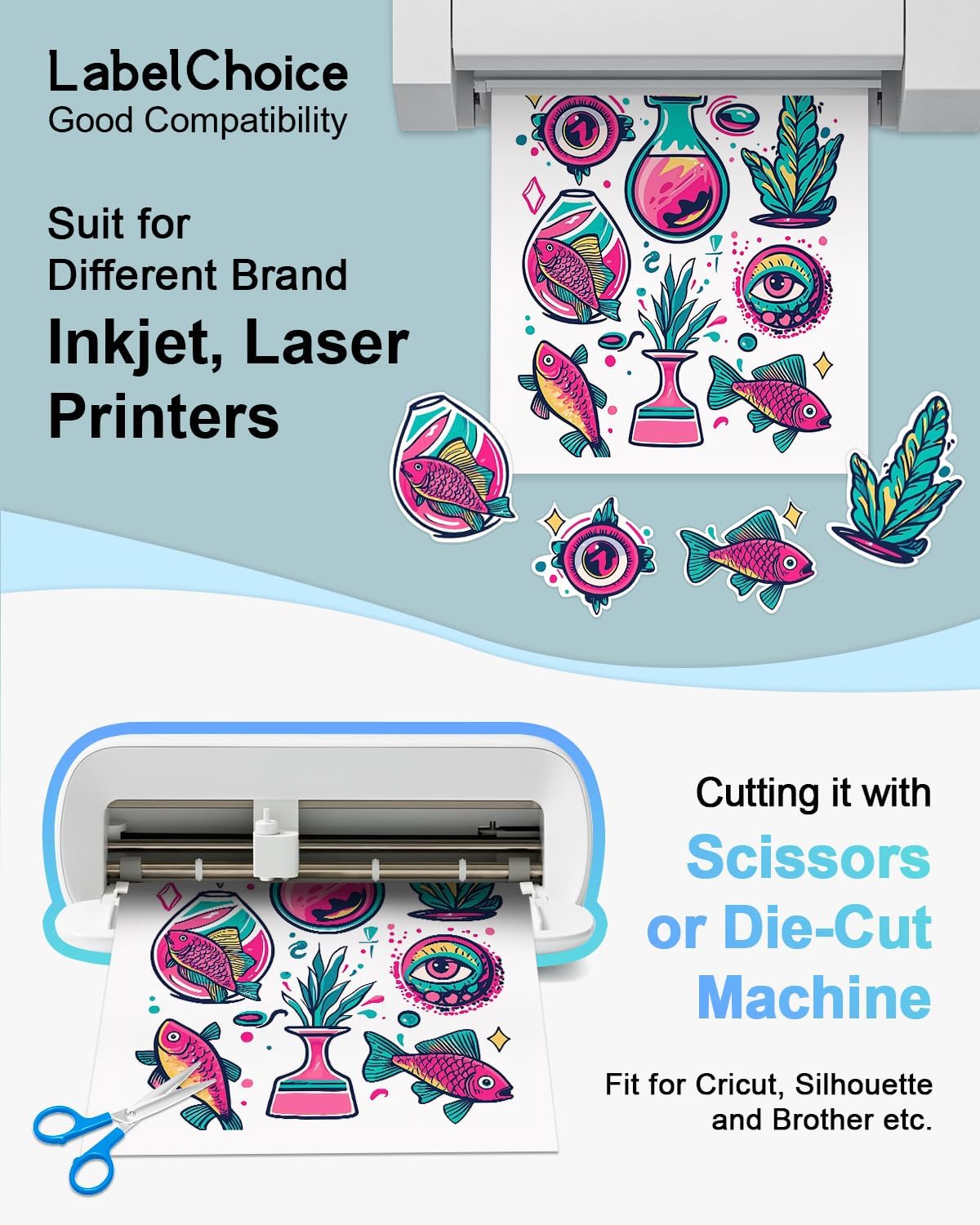 100 Sheets 8.5”x11” Printable Sticker Paper for Inkjet Laser Printer & Cricut Maker, Labelchoice Blank Matte White Self Adhesive Full Sheet Labels for Smart Cutting Machines,Whole Page Shipping Labels image 3