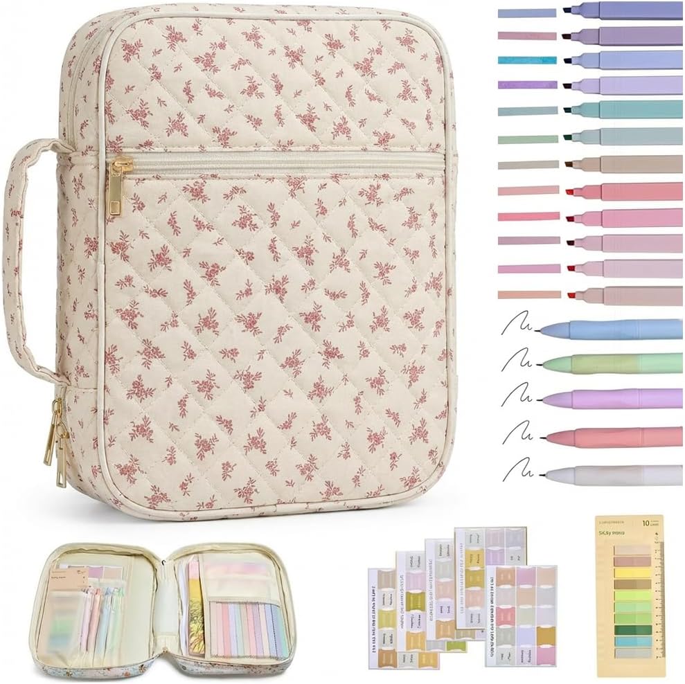 Quilted Bible Cover Case for Women, Elegant Floral Bible Carrying Case with Study Supplies, Large Bible Bag Journaling Kit for Church & Christian Gift