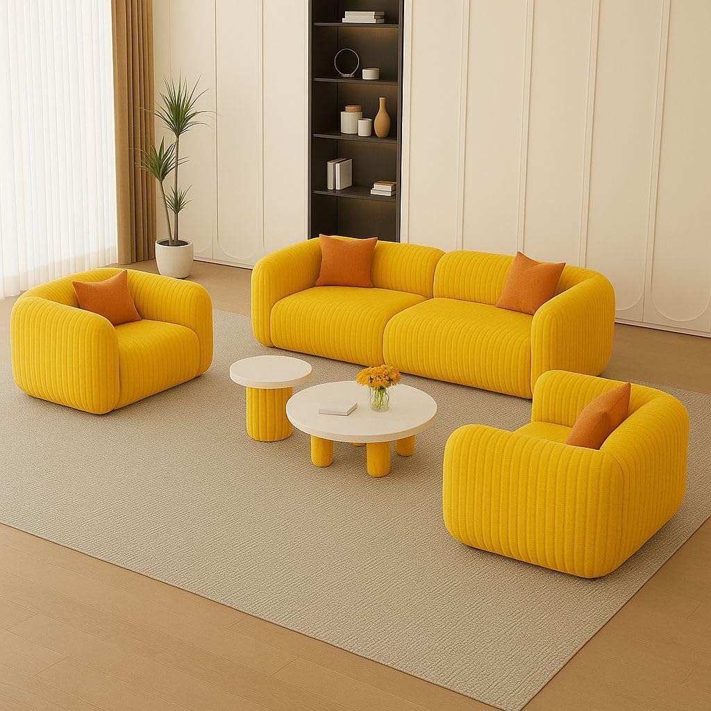 Royal Wood Furnishings/5 Seater Sofa Set (3+1+1) – Elegant Velvet Sofa for Modern Living Rooms Five Seater Sofa Set (Yellow)-image-35