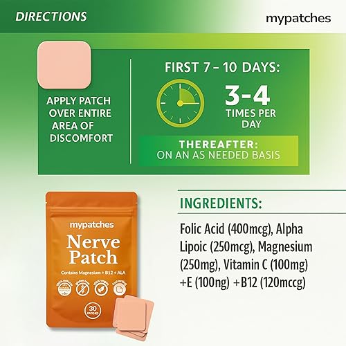 Miniatura 4 de Parche nervioso con magnesio, B12 y ácido alfa lipoico, con ingredientes naturales para comodidad diaria, 30 parches