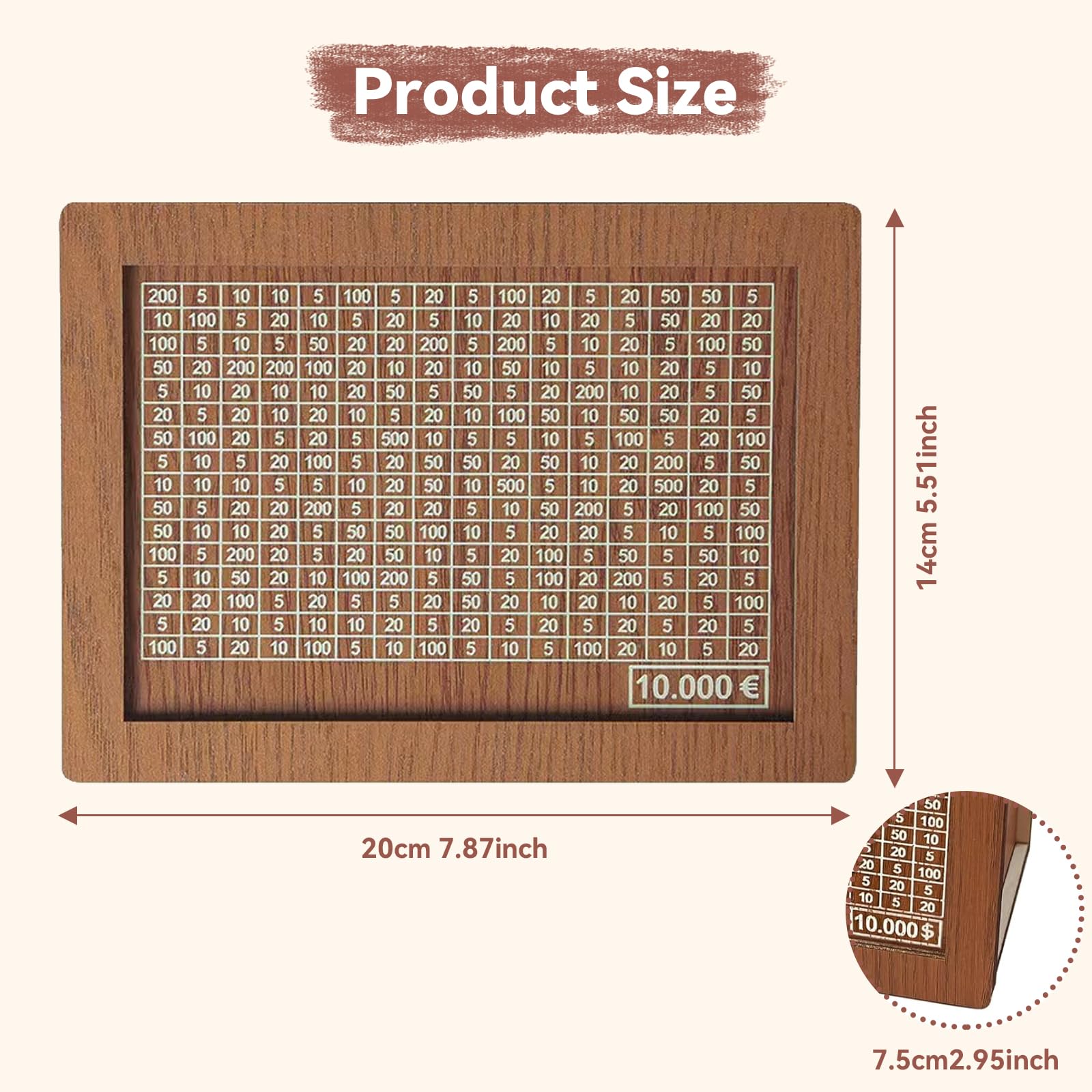 10000€ Tirelire en Bois, Réutilisable Numérique Tirelire avec Objectif D'épargne et Marqueur, Coffret D'épargne en Bois pour Aider Enfants à Commencer à Economiser - 3