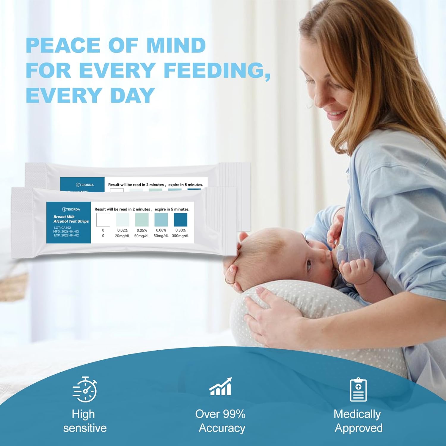 16ct Alcohol Test Strips for Breastmilk,High Sensitivity,Individually Wrapped & Portable,Quick 2 Minute Results,Breast Milk Alcohol Test Strips for Breastfeeding Moms