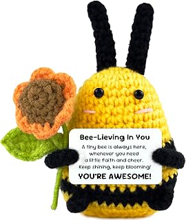 BORVIONK Emotional Support Bee: Handmade Crochet Positive Bee Doll with Card - Inspirational Gifts for Women Men, Birthdays, Office Decor