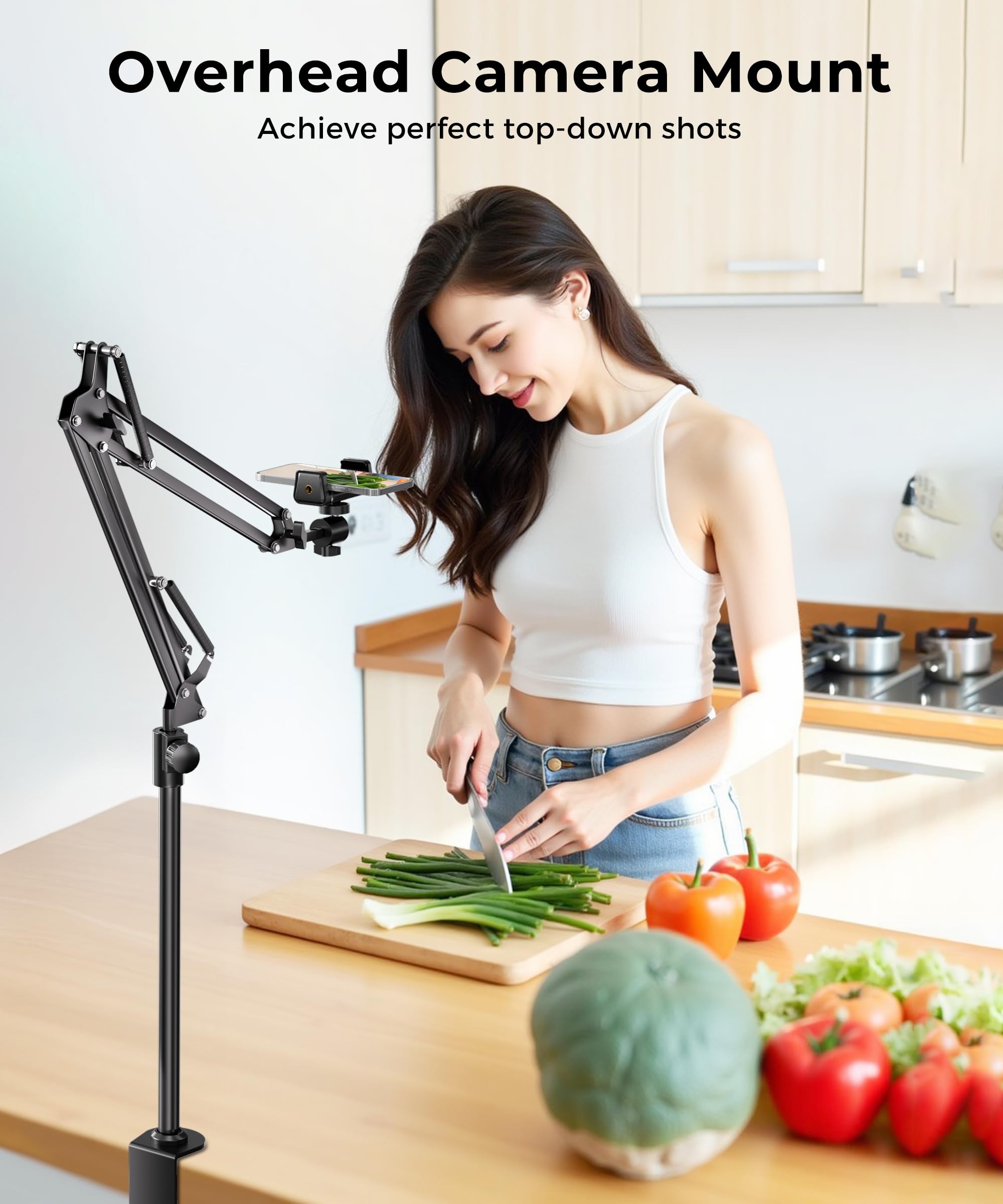 UBeesize Überkopf-Kamerahalterung mit 360° verstellbarem Arm & Handyhalterung für TikTok Live Streaming Fotografie Studio Content Creation, Schreibtischhalterung für DSLR-Kameras/Webcam/iPhone