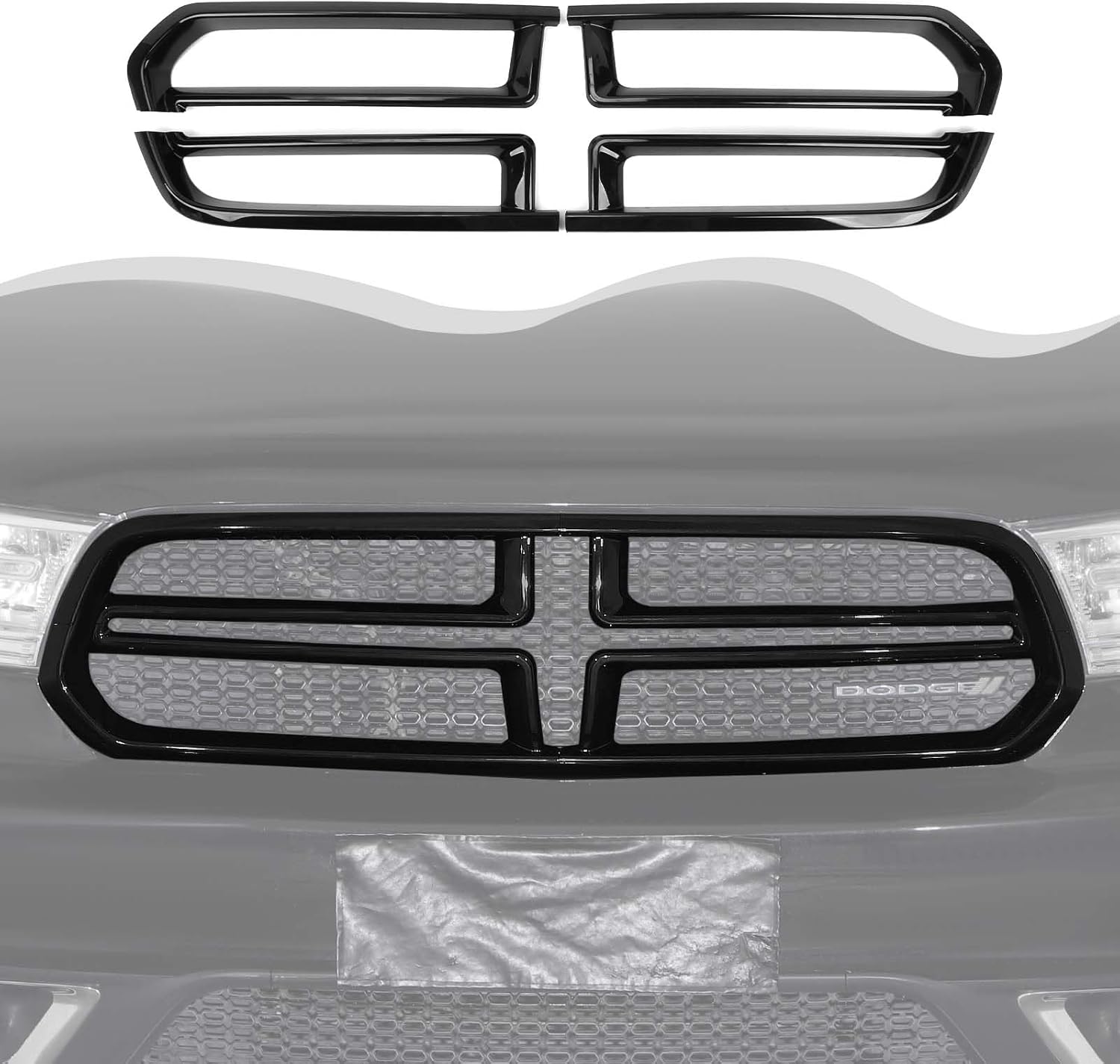 Front Grill Inserts Cover Trim Fit for 2011-2020 Dodge Durango,Outer Car Front Grille Bezel Frame Trim Outside Front Grill Cover Guard Decor (Black)