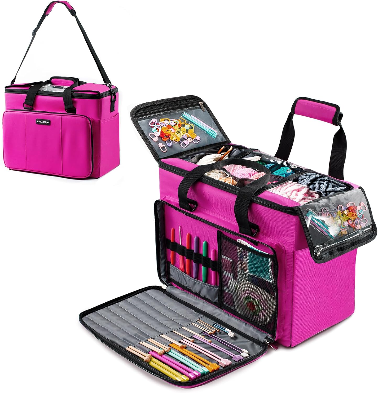 Knitting Bag Large Crochet Tote with Yarn Storage Organizer