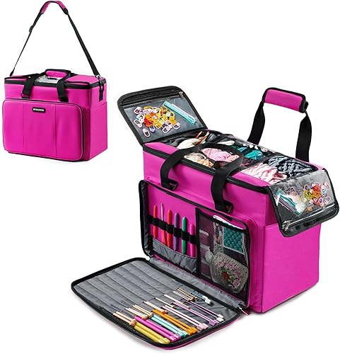 Vista 13 de MYBAGZIING - Bolsa de tejer, organizador de almacenamiento de hilo grande, bolsas de ganchillo y bolsas, bolsas de hilo para ganchillo, estuche