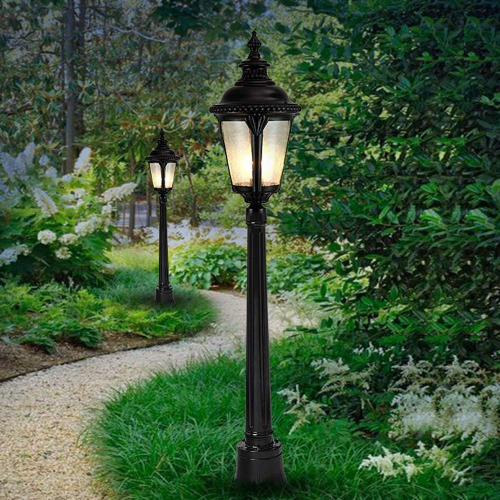 Tradycyjna, czarna lampa ogrodowa 2,75 m, 1-punktowa, IP55, wodoodporna, szklana kolumna, lampa LED, lampa dekoracyjna E27, lampa uliczna, lampa do ogrodu,140cm
