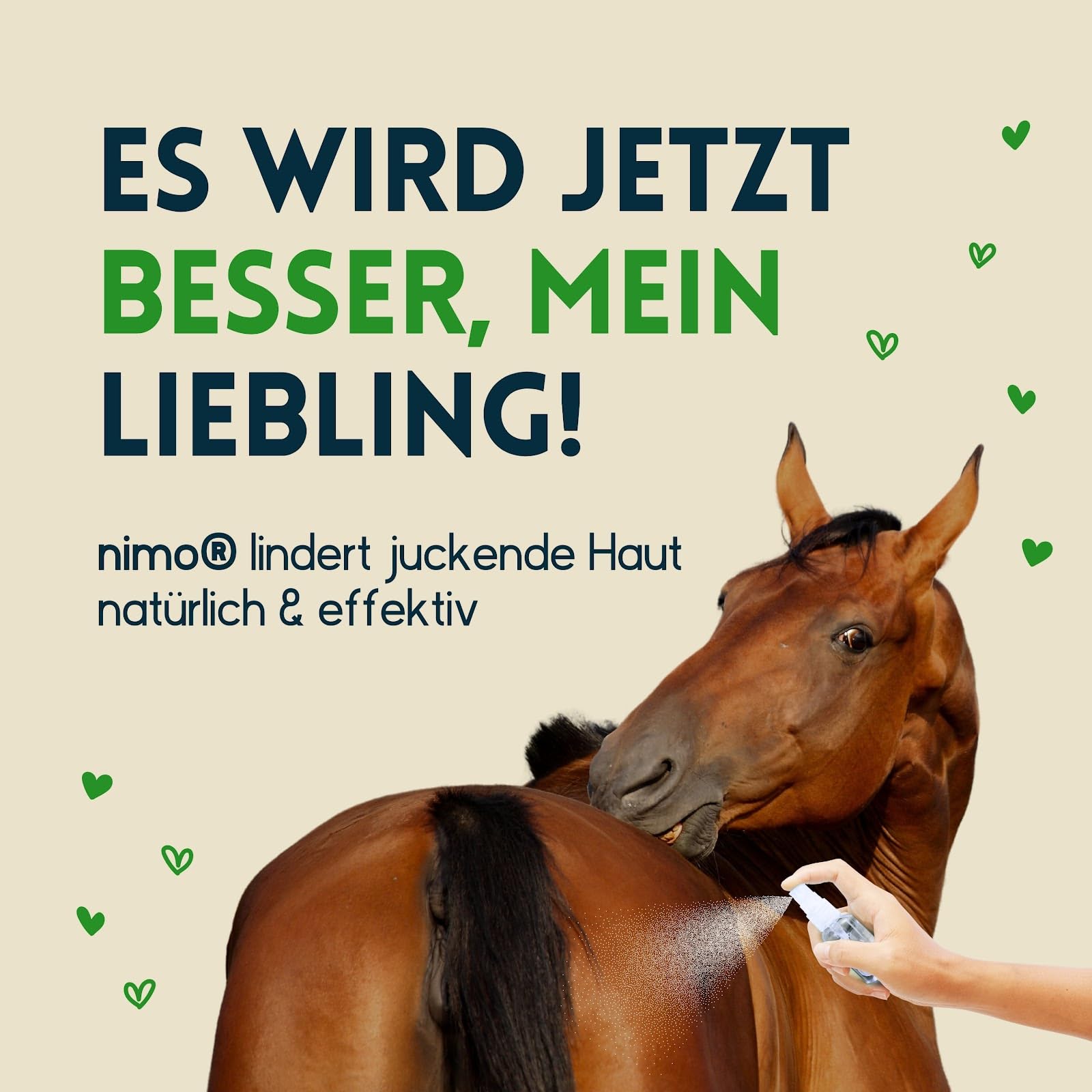 nimo® Espray para el cuidado de la piel para caballos con aloe vera y pantenol, regeneración de la piel en sequedad e inflamación, contra picazón e irritación, para infestaciones de parásitos, ácaros