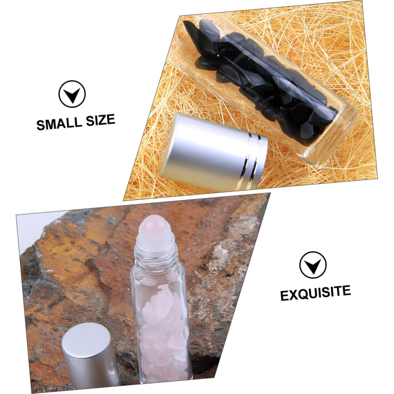 ULTECHNOVO 10 Stück Glas Fläschchen mit Halbedelstein kugeln Auslaufsichere Ätherische Öl Fläschchen Wiederbefüllbar Korrosionsbeständig für Parfüm und Naturöle