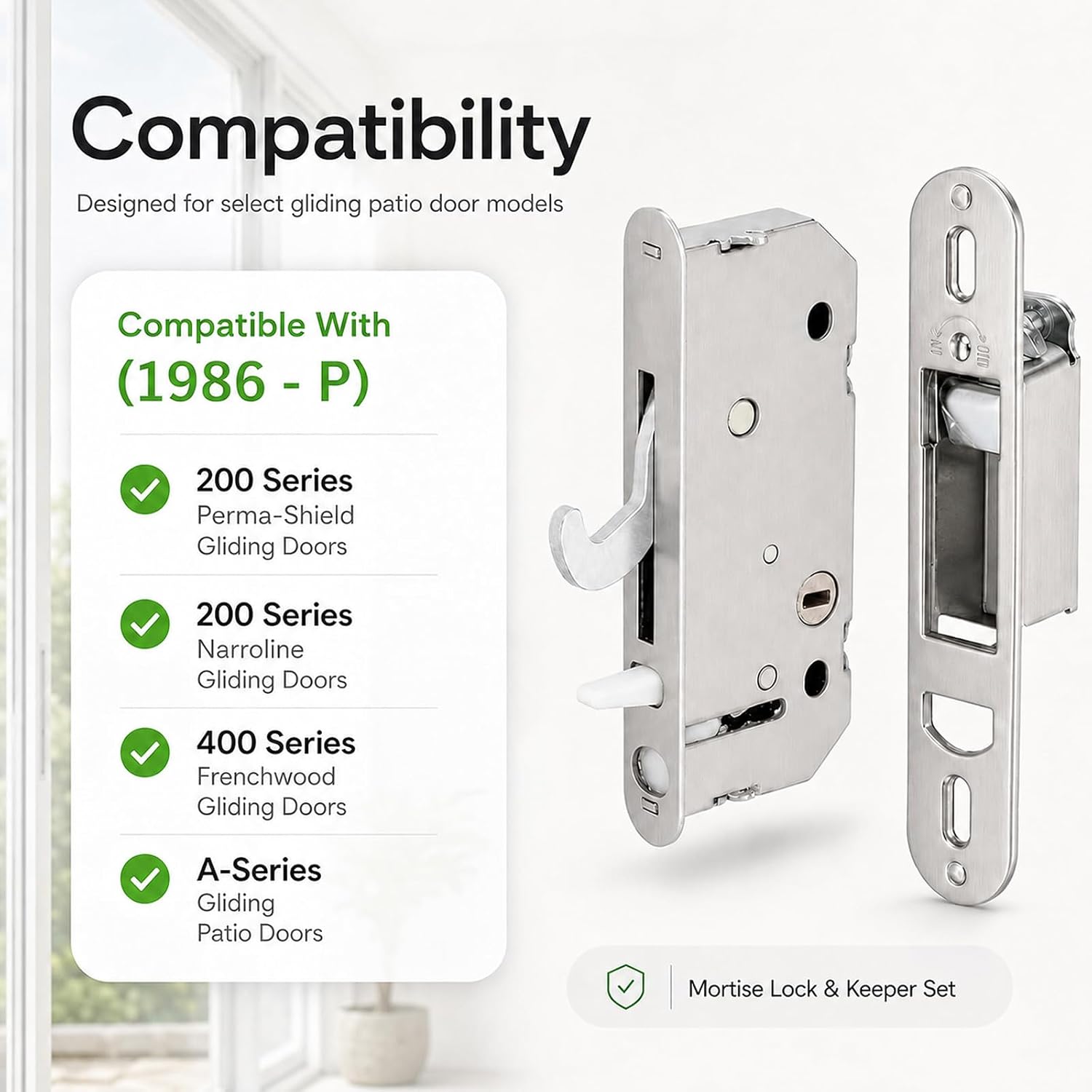 Sliding Door Lock Replacement Kit Compatible with Andersen 2-Panel Gliding Patio Doors 1986-Present, Reachout Lock and Receiver, Replaces 2573558, 2573562, 2565507, 2565509