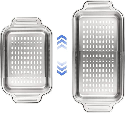 Colador extensible de acero inoxidable para cocina, cesta de lavado de metal para verduras y frutas, grande, fácil de limpiar, drenaje rápido (8.1